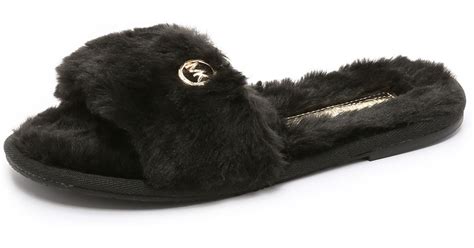 michael kors house slippers|michael kors black fuzzy slipper.